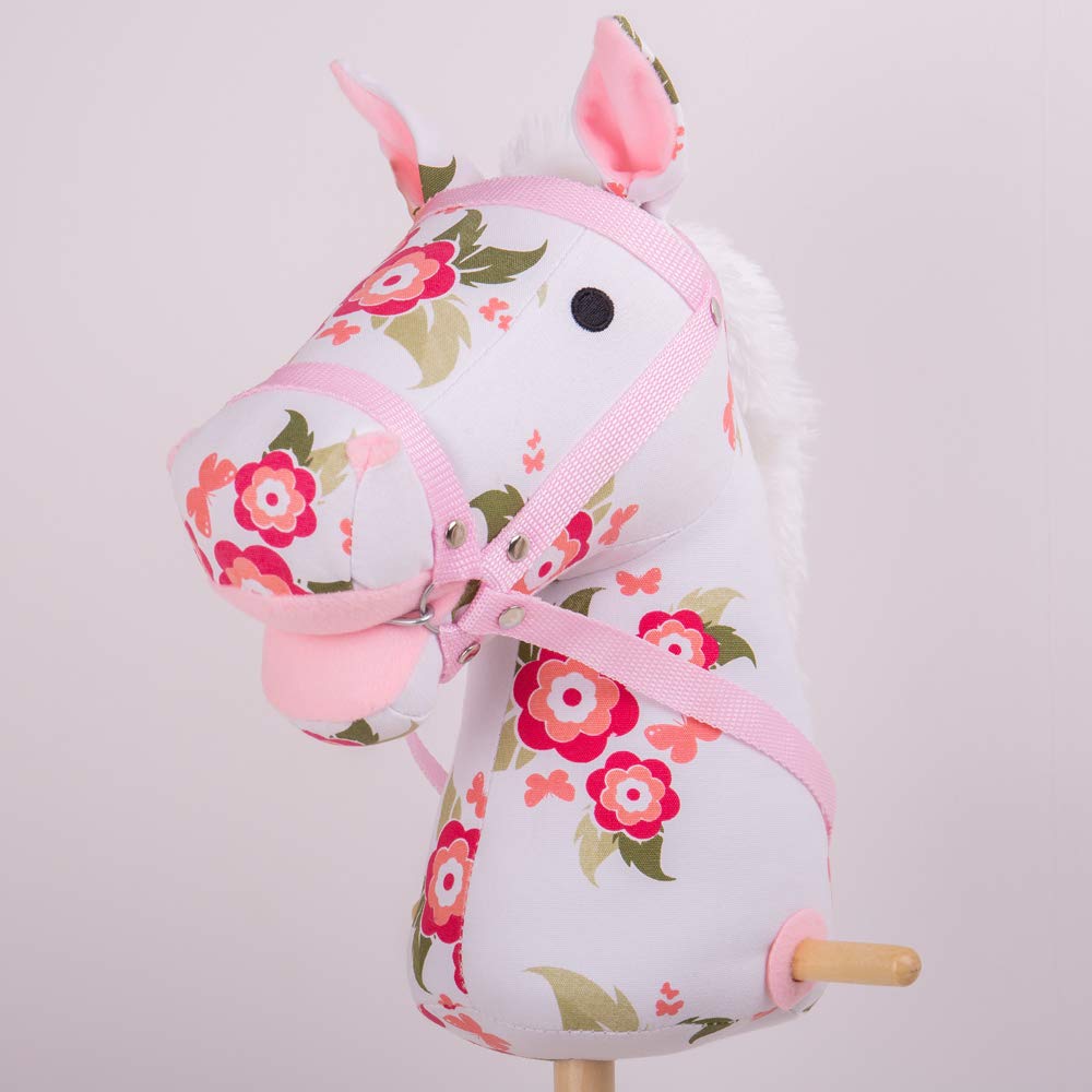 Bigjigs Toys Cheval bâton en Bois à Fleurs