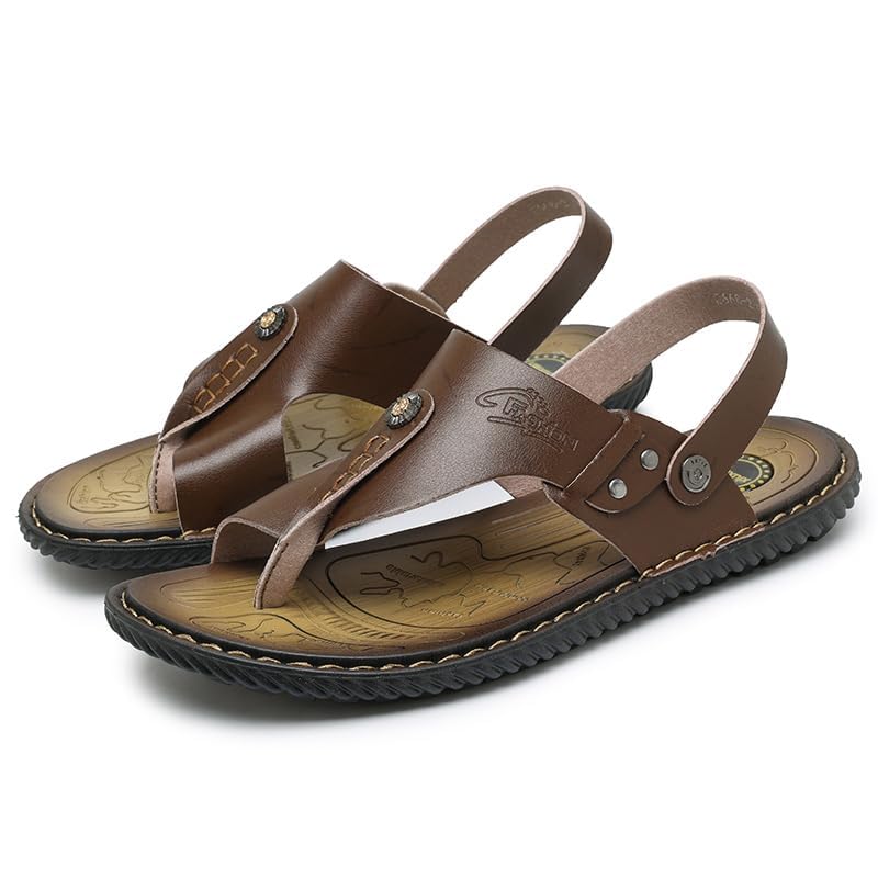 Mens Casual Outdoor Sandals Flip Flops Thong Leather Slip On Two uses Toe Ring Beach Shoes3
