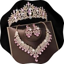 Kamirola Rhinestone Bridal Wedding Jewelry Sets Tiara Necklace Earrings Set Prom Formal Costume Jewelry Set for Women and Brides