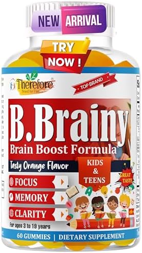 B.Brainy Focus Gummies for Kids & Teens, Kids Focus and Attention Supplements, Brain Focus Vitamins, Vegan Omega 3 EPA/DHA, Support Memory, Clarity, Concentration, Low Sugar 60 Gummies