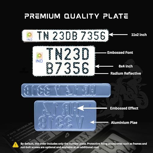 Image of TRYGIX Bike Number Plate Set (Front & Back), Non-HSRP, Serial Number Not Included, Plate Size: Front 11x2 inch & Back 8x4 inch, Radium White