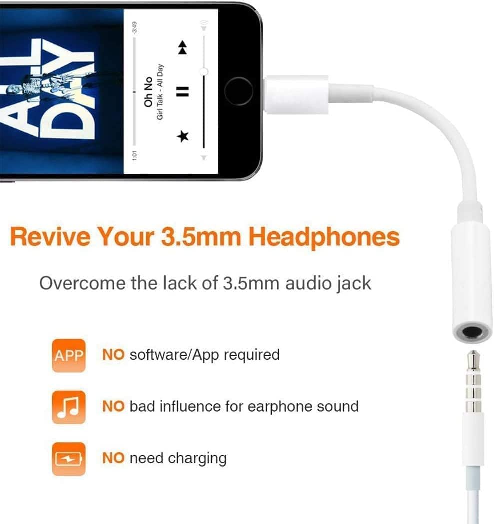 [Apple MFi Certified] Lightning to 3.5 mm Headphone Jack Adapter, 2 Pack Earphone Audio Jack Aux, Dongle Cable Compatible with iPhone 13/12/11 Pro/XR/XS Max/X/8/7 Support All iOS& Music Control