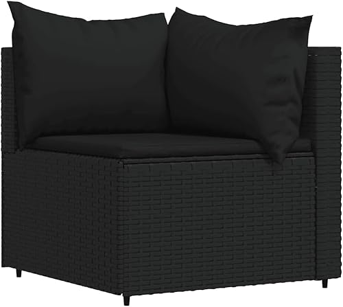 Miniatura 5 de vidaXL Juego de salón para patio al aire libre, 3 piezas, con cojines, diseño modular, ratán de poliéster negro, resistente a la intemperie, marcos