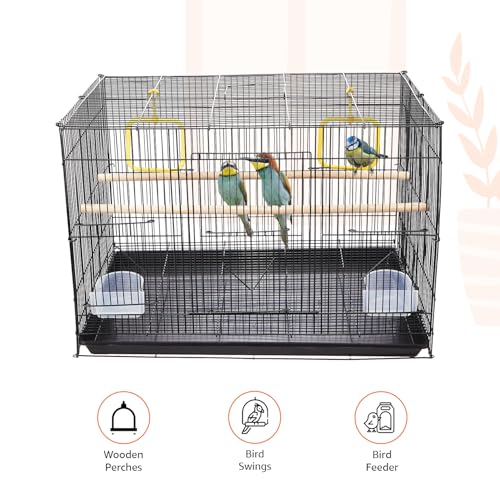 Amazon Basics Metal Bird Cage with 2 Gates|24 Inch|Ideal for Lovebirds, Parrots, Parakeets, Budgies and Cockatiels|Water Feeder,Seed Feeder,Wooden Perches,Bird Swings &Detachable Tray, Medium, Small
