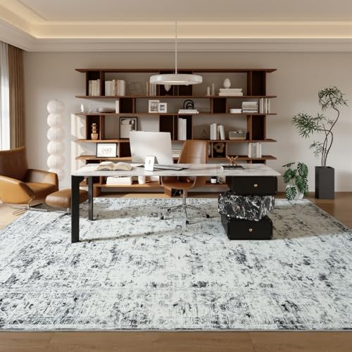 Tapete decorativo 8x10 pies gris blanco lavable y antideslizante miniatura 4