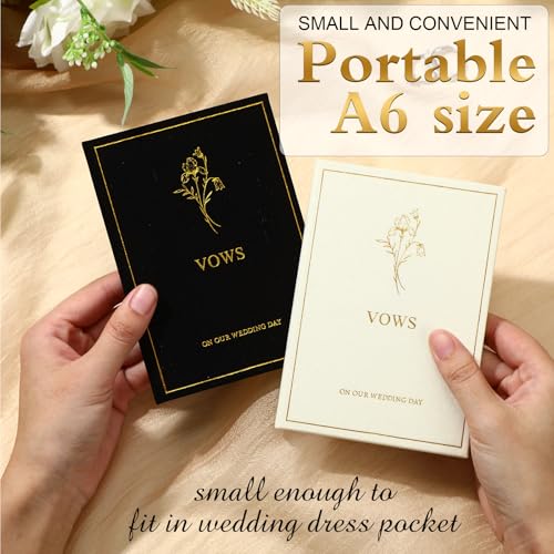 Image of Engrowtic Set of 2 Wedding Vow Books His and Hers Vows on Our Wedding Day Notebooks with Gold Foil Fabric Cover 5.8 inchx 4.1 inch Bride and Groom Gift for Newly Engaged Couple, 60 Lined Pages (Black, White)