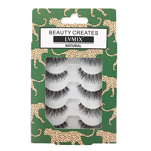 LVMIX Fake Eyelashes Natural False Lashes Reusable 100% Handmade (5 Pairs)