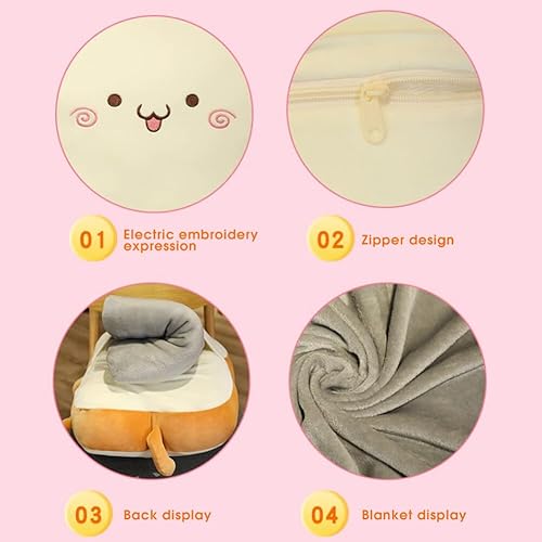 Miniatura 6 de Juego de almohada y manta de viaje 2 en 1 para avión, tren, coche, campamento, divertido cojín de almohada de pan tostado para oficina en casa,