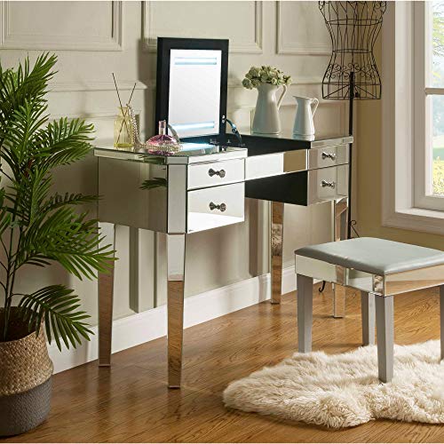Inspired Home Mirrored Vanity Table - Design: Marabelle | 4 Drawers Lift-Up Top | Led | Jewelry Holder | Cosmetics Organizer #TOP21