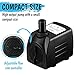 400GPH Submersible Pump 25W - Ultra Quiet Fountain Water Pump, 1500L/hr, 6.56ft High Lift, 3 Nozzles - Submersible Water Pump for Aquarium, Fish Tank, Pond, Hydroponics, Statuary (Compact 400GPH)