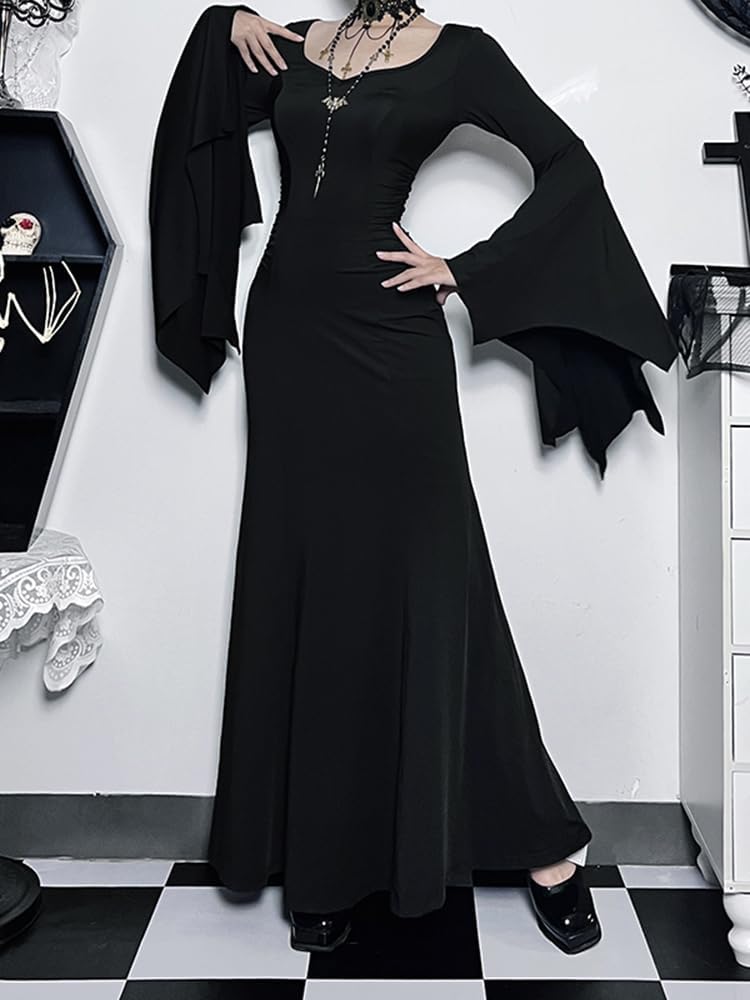 LANSHULAN Gothic Bat Sleeve Fishtail Slim Fit Goth Dress Clothes - Image 6