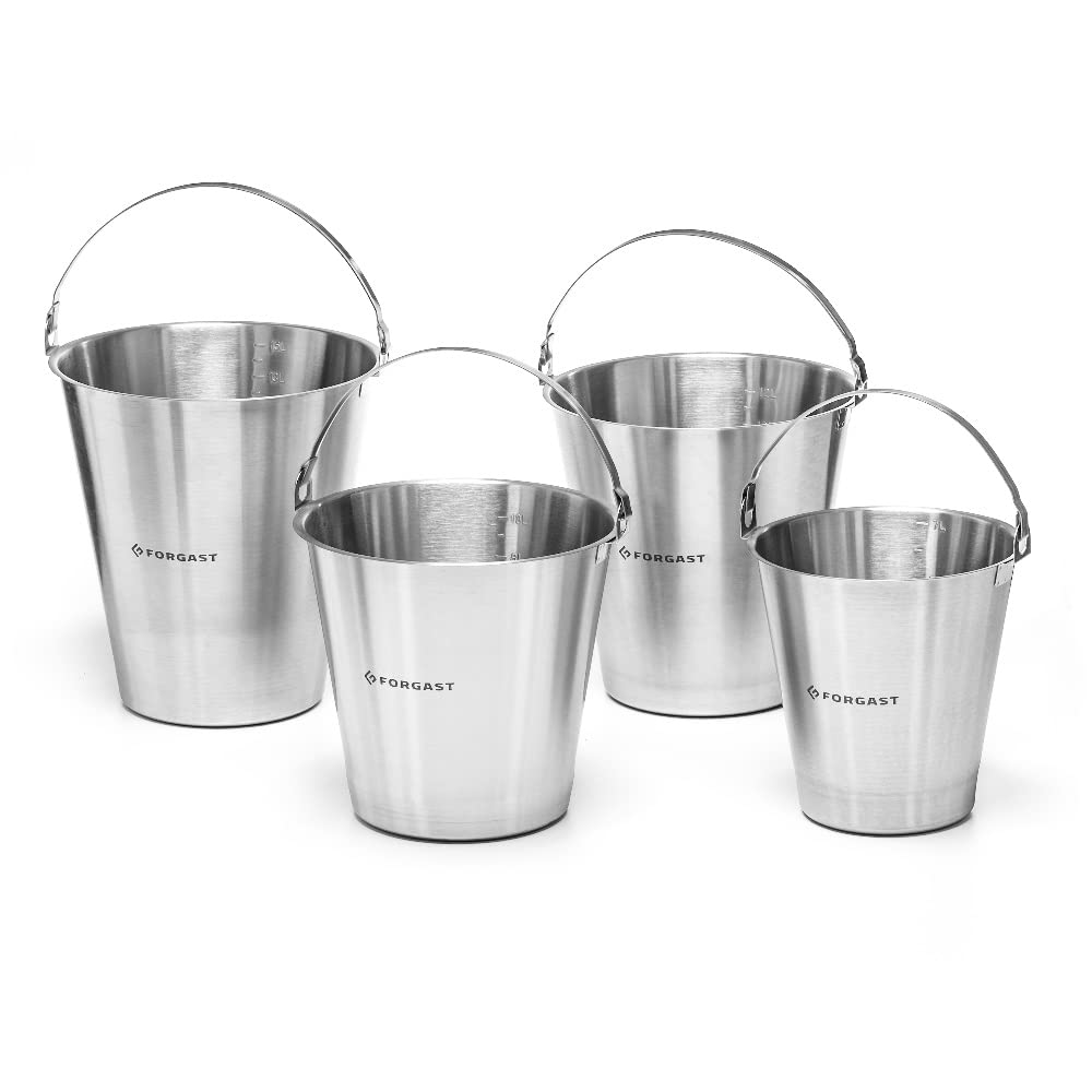 Cubo de Acero Inoxidable | Capacidad 10 Litros | Sin Anillas | de Cocina, Leche, Pienso | Enfriador de Champán | Práctica Balanza Interior