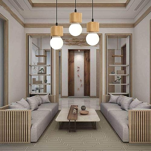 Lustre suspension géométrique industrielle E27 plafonnier en bois