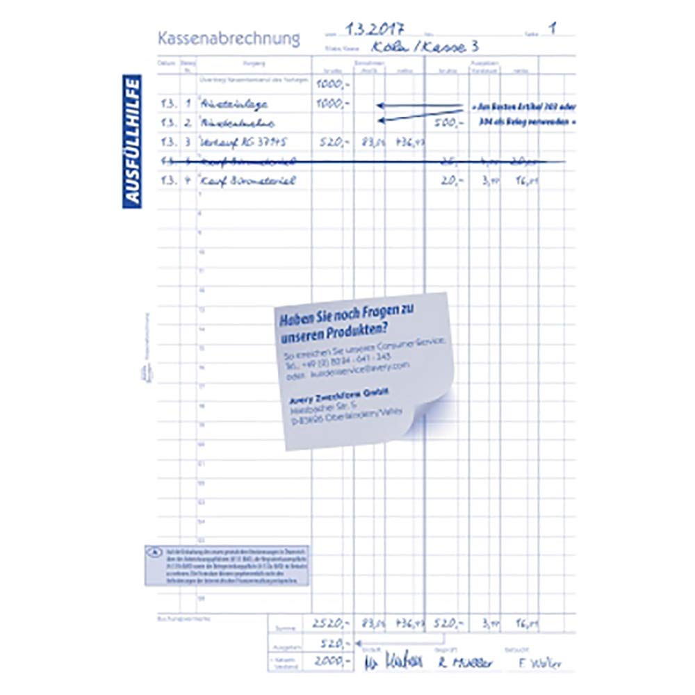 Avery Zweckform 427 Kassabücher Kassenbuch A4/2x50 Blatt