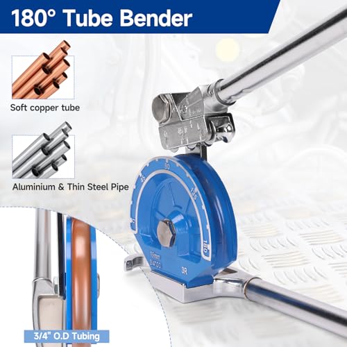 iCrimp 3/4" Tubing Bender, Roller 180° Heavy Duty Tube Bender, No-Cross Handles, 3" Bend Radius, for Soft Copper, Aluminum, Stainless Steel Fuel & HVAC Pipe (3/4") by iCRIMP - Used condition - Image 5