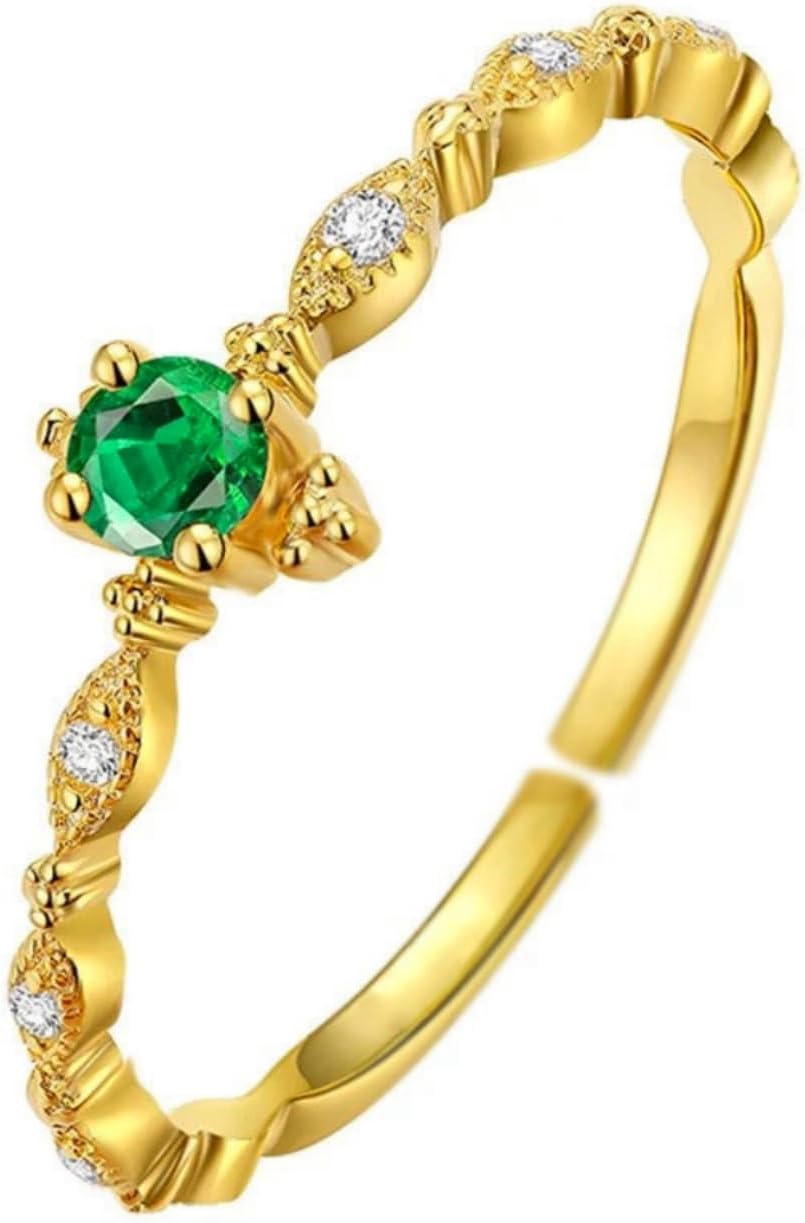 Engagement ring for women, anniversary 14K gold plated 925 sterling silver commitment ring for her - emeralds open adjustable