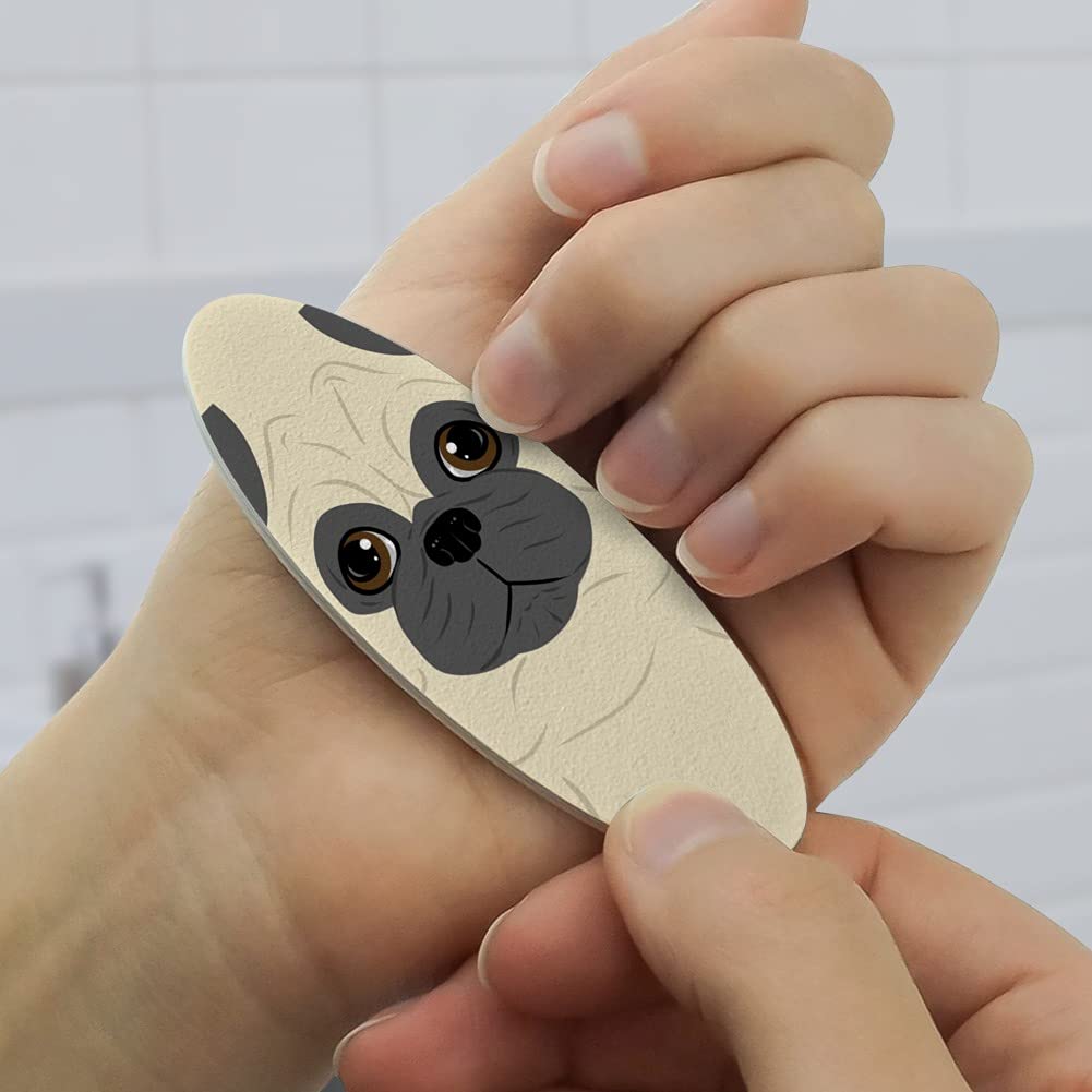 Cute Pug Face Pet Dog Double-Sided Oval Nail File Emery Board Set 4 Pack