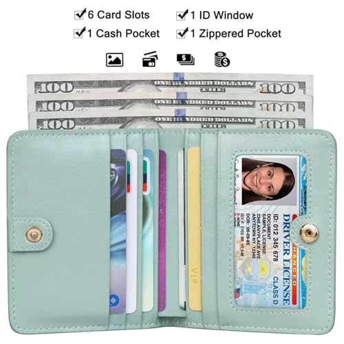 Image of Itslife Women's Rfid Blocking Small Compact Bifold Leather Pocket Wallet Ladies Mini Purse with id Window (Waxed Light Green)