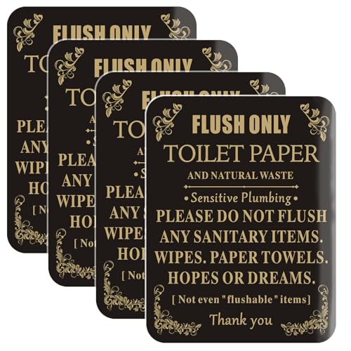 Phyabe 4 letreros de papel higiénico de 5 x 4 pulgadas de grosor, autoadhesivos, fáciles de instalar
