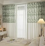 Beydodo Cortina Salon Semi Opacas 96 Pulgadas de Largo,Cortinas para Salon Ramas de Hojas Cortinas para Cocina Verde Cortina Ventana Cocina con Ganchos,2 x 107 W x 244 H CM