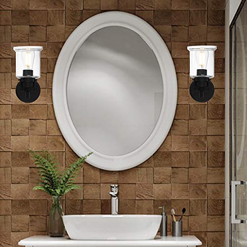 Vinluz Farmhouse Glass Wall Sconces Lighting Black Finished 1-Lights Bathroom Vintage Wall Light Fixtures Vanity, Indoor Porch Lights Hallway Bedroom Dining Room #TOP4
