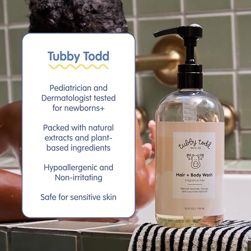 Image of Tubby Todd's Baby Body Wash and Lotion Set - Gentle, Hypoallergenic Skincare for Newborns & Toddlers - 25oz, Fragrance-Free