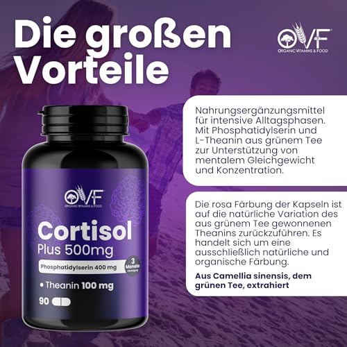 Cortisol Diet 500mg Phosphatidylserin 400mg + L-Theanin 100mg 90 Kapseln Cortisol Senken Und Sich Konzentrieren Cortisol Blocker Unterstützt Gedächtnis und Konzentration Glutenfrei Made in Italy