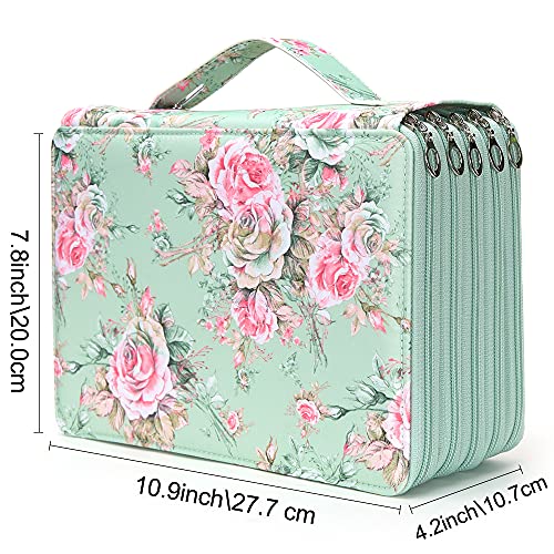 Image of Vomgomfom Colored Pencil Case - 252 Slots Pencil Holder with Zipper Closure Twill Fabric Large Capacity Pencil Case for Watercolor Pens or Markers, Pencil Case Organizer for Artist (Green Rose)