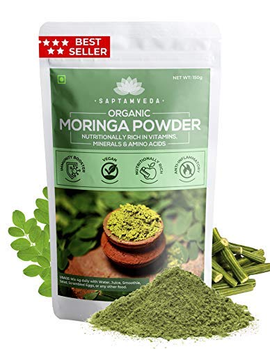 SAPTAMVEDA 100% Organic Moringa Powder 150 Gm | Immunity Booster | Drumstick Leaf Powder | Natural Multi-vitamin | Anti-Oxidant | Good for Hair & Skin | Protein Rich