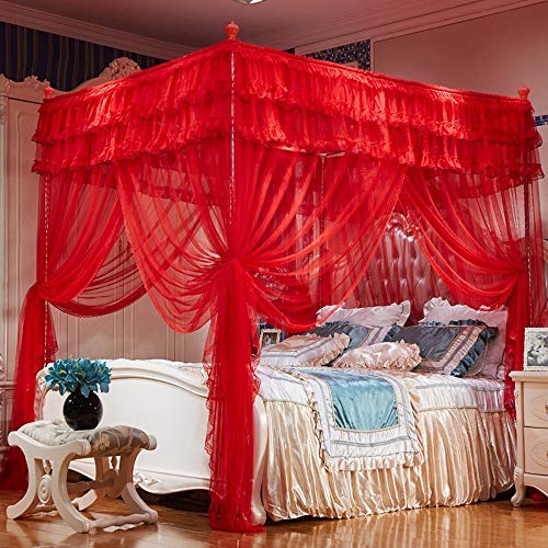 Mengersi 4 Corner Poster Princess Bedding Curtain Canopy Netting Canopies Queen Size