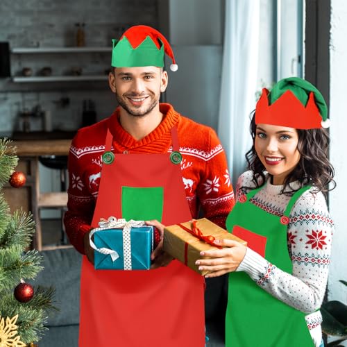 HOWAF 2 Set Elf Kostüm, Weihnachtsschürze, Elfenmütze, Weihnachtsmütze, Weihnachtskostüm