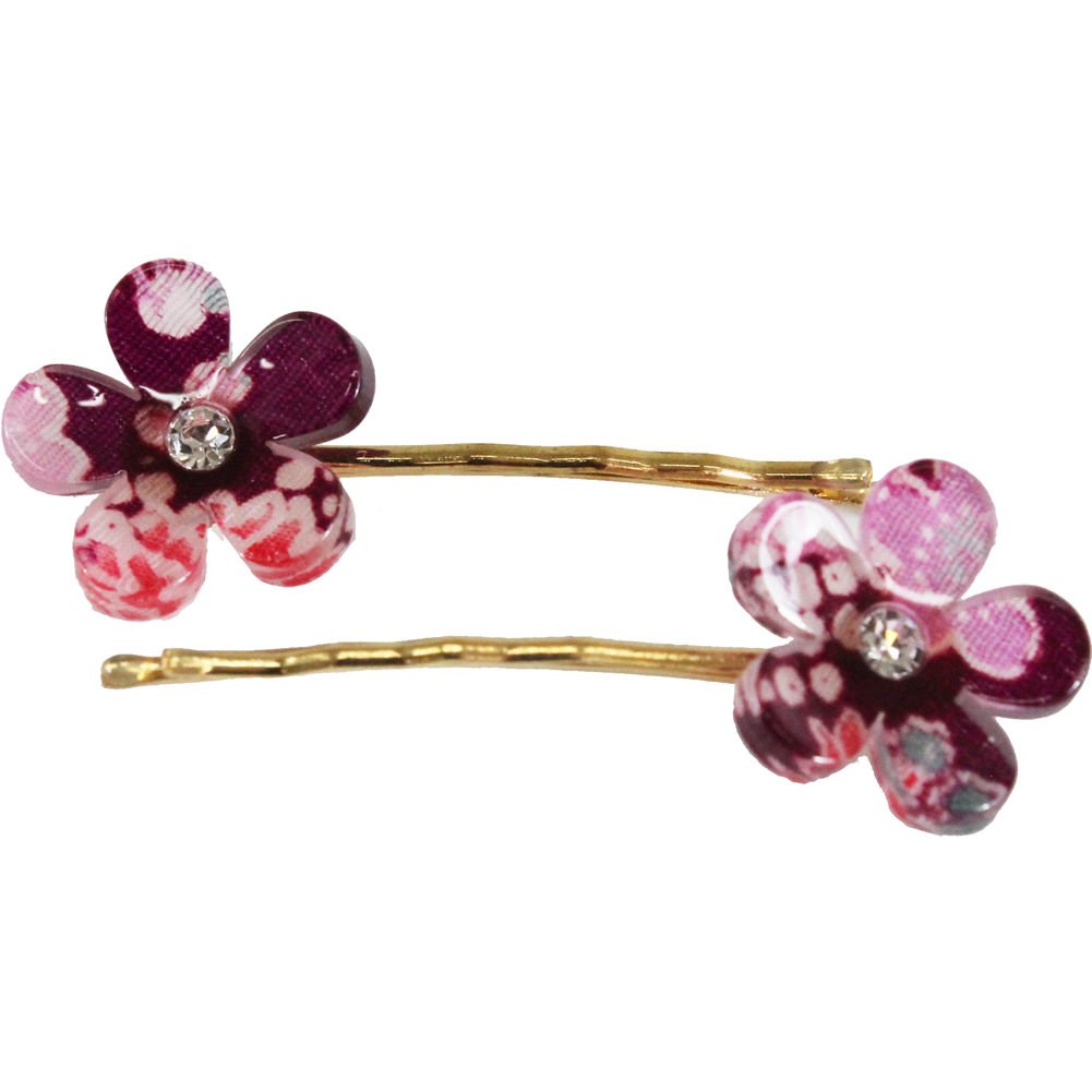 Japanese Chirimen Made Sakura Cherry Blossoms Design Hair Pin (Set of 2) Purple