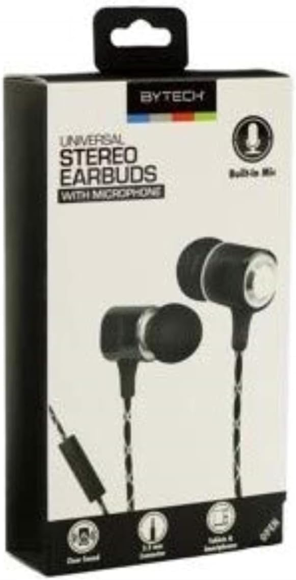 Bytech BYAUEB141BK Stereo Earbuds in retail packaging