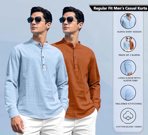 Image of Zombom Men's Kurta || Chinese Collar Long Sleeves || Straight Hip Length Kurtas || Short Kurta for Men || for Festival || Function || Occasion Wear Fancy Kurta for || Best Gifts for Men