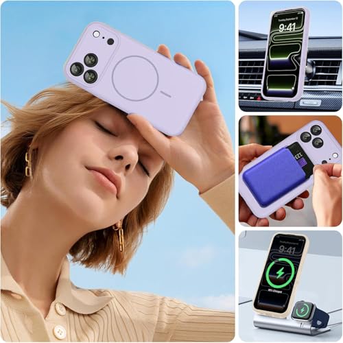 Image of mobistyle Magnetic Silicone Back Cover for iPhone 17 Pro Max 6.9-Inch, Compatible with Mag-Safe, Silky Soft Touch, Shock Absorbing Phone Cover Case with Camera Lens Protection (Purple)