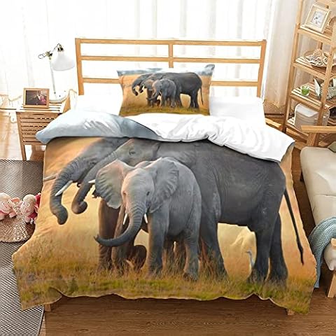 Elephant Duvet Cover Sets, 3D Wildlife Animals Bedding Set, Soft & Cosy Breathable Comforter Covers Single(135x200cm) Cover
