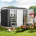 DWVO 8' x 6' Outdoor Storage Shed, Waterproof Metal Garden Shed with Windows, Lockable Doors, and Sloped Roof for Patio, Backyard, Lawn, Tool Storage, Bike Shed, Pet Shelter (Gray + White)