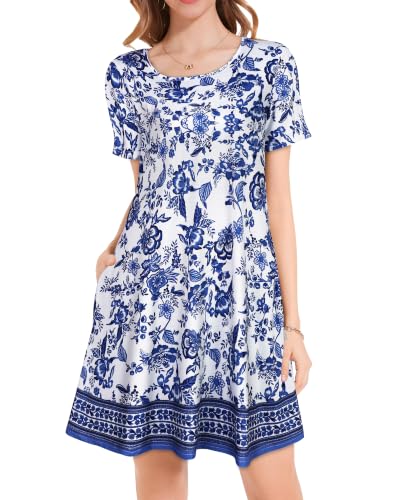 Image of JOLIGAL Summer Dresses for Women Casual Short Sleeve Sundress Scoop Neck Beach T Shirt Dress with Pockets 2026