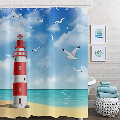 Rideau de douche phare 180x220 cm en polyester imperméable lavable avec crochets