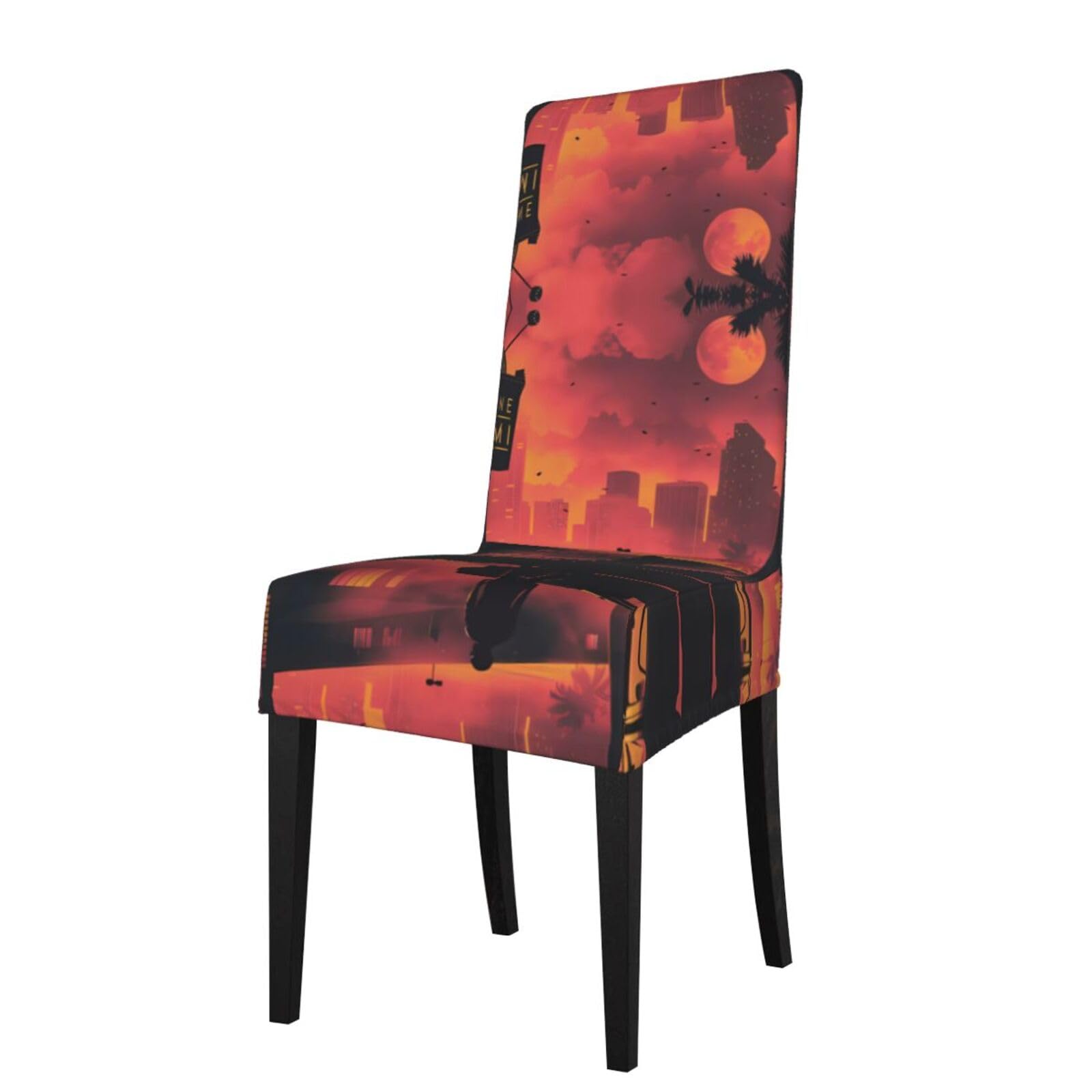HJFCZH Miami Prints Dining Chair Throw Covers – Stretchable Polyester-Spandex Fabric for Elegant Home & Event Decor - Universal Fit & Easy Care