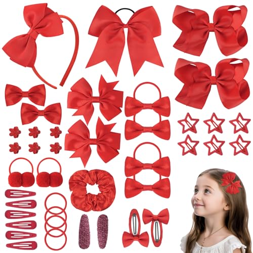 LOPHE Elastici e Mollette Capelli Bambina, 77 Pezzi Accessori Capelli per Bambine con Mollette, Set di Accessori per Capelli Decorazioni per Capelli per Festival Foto Puntelli e Daily(rosso)