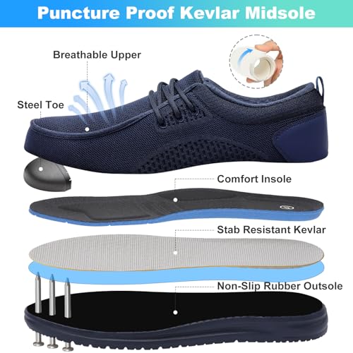 Image of VikoViren Slip On Steel Toe Shoes Men Loafers Safety Work Sneakers | Non Slip, Puncture Proof, Lightweight, Comfortable, Breathable, Indestructible Loafers Construction Shoes, Tennis, Casual