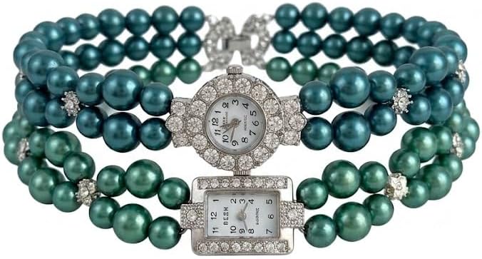 Vintage Pocket Watch Necklace, Mint Pearl & CZ Stone Pendant, Woven Chain Choker, Retro Romantic for Daily, Party Wear