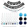 meowtastic Birthday Decorations, Happy Birthday Banner with Honeycomb Ball, Stars Hanging Swirl Streamer, Circle Dots Garland, Happy Birthday Party Decorations for Women Men Boys Girls (Black & Blue) #5