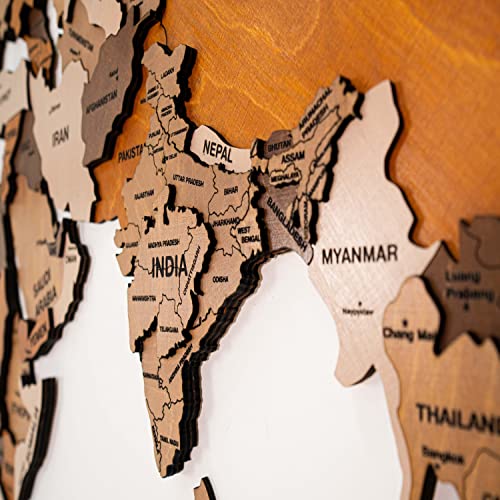 Image of Woodsify 3D Wooden World Map Wall Decor, Large Standard Colorful World Map Wall Decor Wooden for Office Wall Decoration Items, Corporate Gift, Travel World Map Diwali Gift (STANDARD, L - 59 inch*35 inch)