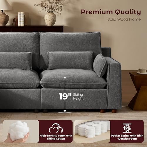 Image of WorthFurni Modern Modular Sectional Sofa,134 inch U Shape Sectional Cloud Couch with Storage Ottoman,Comfty 6 Seat Sofa for Living Room,Grey Chenille