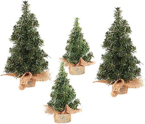Jylucky 4 Pack Tabletop Mini , 7.87" / 11.81" Artificial, Miniature Pine Christmas Tree with Linen Base Perfect for Christmas Decorations, Home, Kitchen, Dining Table