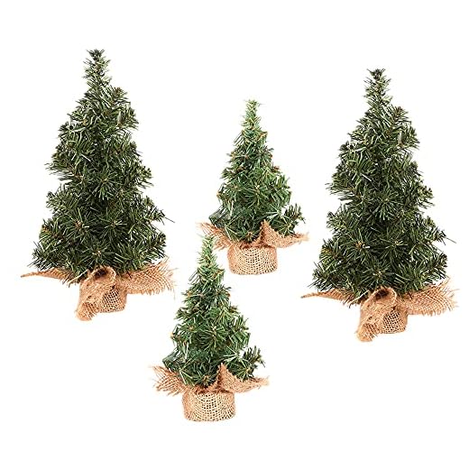 Jylucky 4 Pack Tabletop Mini Christmas Tree, 7.87" / 11.81" Artificial Christmas Tree Miniature Pine Christmas Tree with Linen Base Perfect for Christmas Decorations, Home, Kitchen, Dining Table