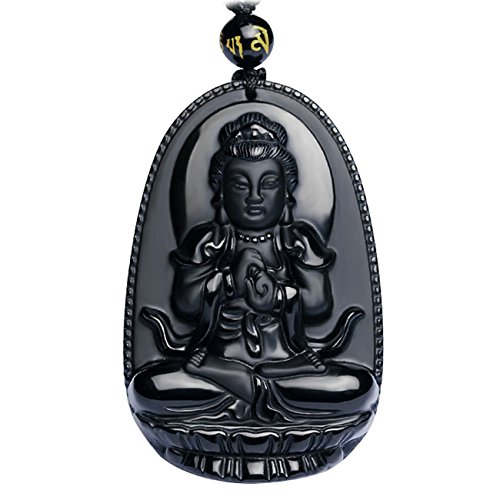 Bella Jade Buddha Pendant Necklace Bodhisattva Amulet/Talisman Made of Obsidian Gemstone