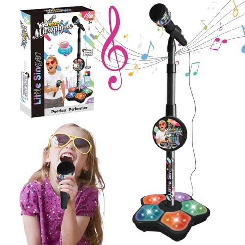 AwnsIMfreien Micrófono con Soporte para niños, máquina de Karaoke para niños de pie Ajustable con luz, micrófonos para Desmontables para Cantar, micrófono con Soporte para